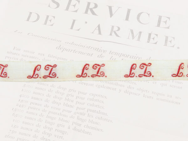 Woven label with initials, L, M, N, O, P, 5 pieces