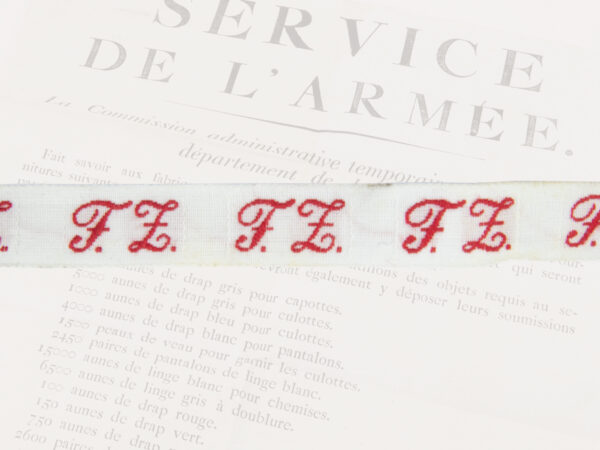Woven label with initials, F, G, H, J & K , 5 pieces